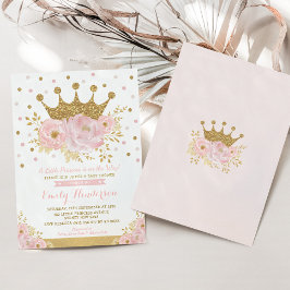  Prinses Gold Crown Pink Floral Baby shower Kaart