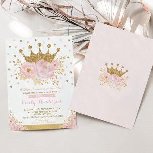  Prinses Gold Crown Pink Floral Baby shower Kaart
