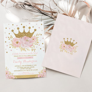  Prinses Gold Crown Pink Floral Baby shower Kaart