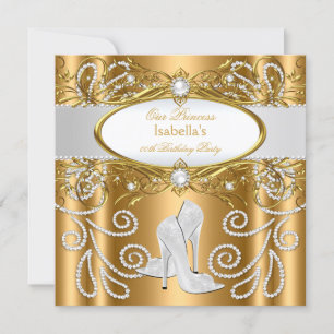 Prinses Goud Witte Parel Diamant Hoge Hakken Kaart