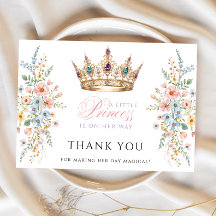 Prinses Gouden Kroon Bloemige Baby Shower Dank je 