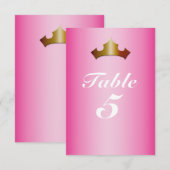 Prinses Gouden Kroon Roze Partij Tafelnummer Kaart (Voorkant / Achterkant)