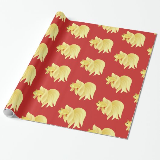 Prinses gouden vis op rood cadeaupapier (Uitgerold)
