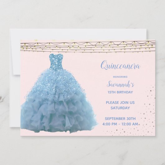 Prinses Gown String Lights Quinceanera Kaart (Voorkant)