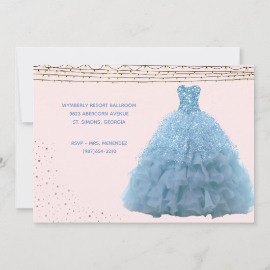  Prinses Gown String Lights Quinceanera Kaart (Achterkant)