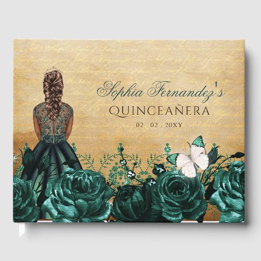  prinses Green Butterfly Quinceañera Gastenboek (Voorkant)