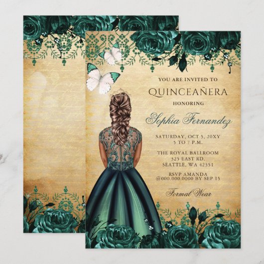  prinses Green Butterfly Quinceañera Kaart (Voorkant / Achterkant)