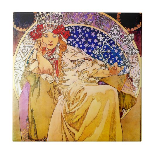 Prinses Hyacinth Poster van Alphonse Mucha Tegeltje (Voorkant)