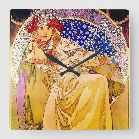 Prinses Hyacinth Poster van Alphonse Mucha Vierkante Klok (Voorkant)