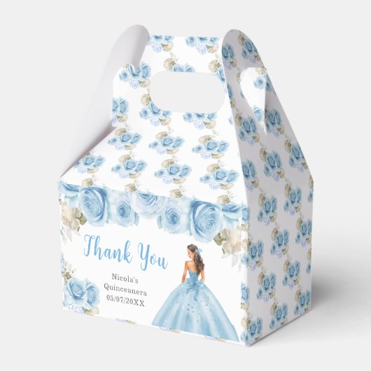 Prinses in blauwe jurk Quinceanera Bedankt Bedankdoosjes (Achterkant)