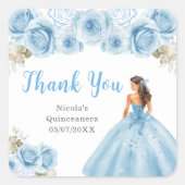 Prinses in blauwe jurk Quinceanera Bedankt Vierkante Sticker (Voorkant)