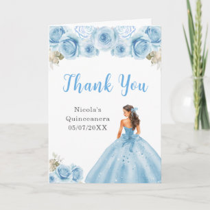 Prinses in blauwe jurk Quinceanera dank je Bedankkaart