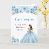 Prinses in blauwe jurk Quinceanera Verjaardag Kaart (Gele Bloem)