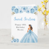 Prinses in blauwe jurk Sweet Sixteen Birthday Kaart (Gele Bloem)