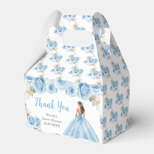 Prinses in blauwe jurk Sweet Sixteen Dank u Bedankdoosjes (Voorkant Zijde)