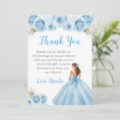 Prinses in blauwe jurk Sweet Sixteen Dank u Bedankkaart (Staand voorkant)