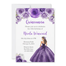 Prinses in Donker Paarse jurk Quinceanera