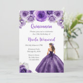 Prinses in Donker Paarse jurk Quinceanera Kaart (Staand voorkant)