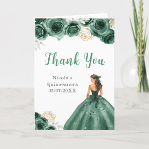 Prinses in donkergroene jurk Quinceanera Dank u Bedankkaart