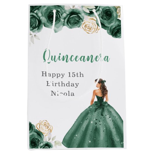 Prinses in donkergroene jurk Quinceanera Medium Cadeauzakje (Voorkant)