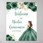 Prinses in donkergroene jurk Quinceanera Welkom Poster (Voorkant)