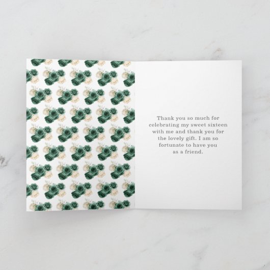 Prinses in donkergroene jurk Sweet 16 Dank u Bedankkaart (Binnen)