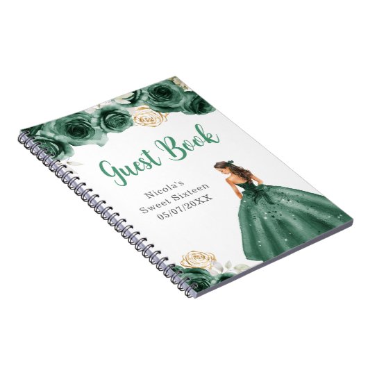 Prinses in donkergroene jurk Sweet 16 gastenboek Notitieboek (Rechterzijde)