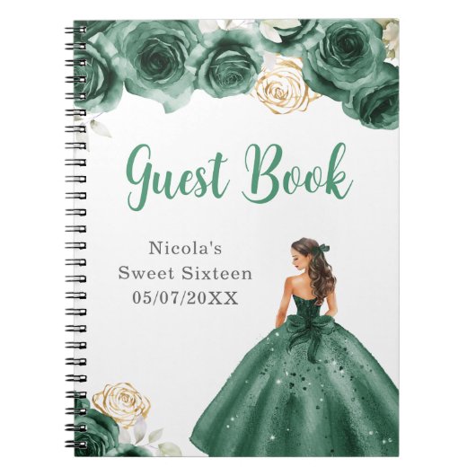 Prinses in donkergroene jurk Sweet 16 gastenboek Notitieboek (Voorkant)