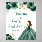 Prinses in donkergroene jurk Sweet Sixteen Welkom Poster (Voorkant)