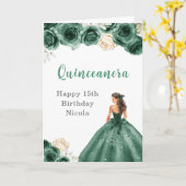 Prinses in donkergroene jurk Verjaardag Quinceaner Kaart (Gele Bloem)