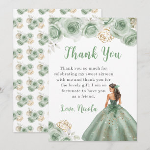 Prinses in een groene jurk Sweet Sixteen Dank u Bedankkaart