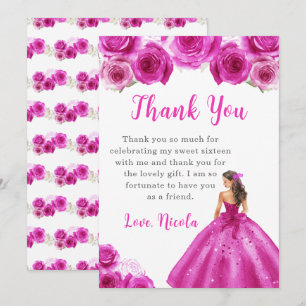 Prinses in een hete roze jurk Sweet 16 Dank u Bedankkaart