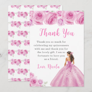 Prinses in een lichtroze Quinceanera Dank u Bedankkaart