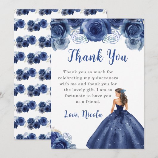Prinses in een Navy Dress Quinceanera Bedankt (Voorkant / Achterkant)