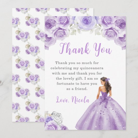 Prinses in een Paarse jurk Quinceanera Bedankt (Voorkant / Achterkant)