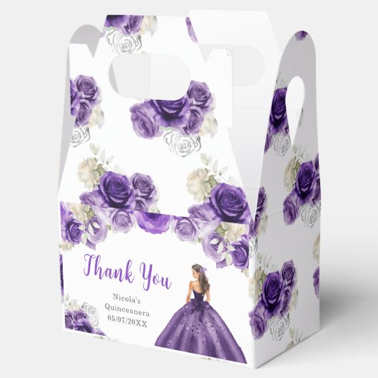 Prinses in een Paarse jurk Quinceanera Bedankt Bedankdoosjes (Geopend)