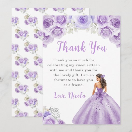Prinses in een Paarse jurk Sweet 16 Bedankt (Voorkant / Achterkant)