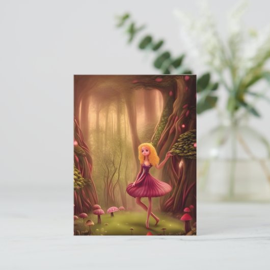 Prinses in een paddenstoelenbos briefkaart (Staand voorkant)