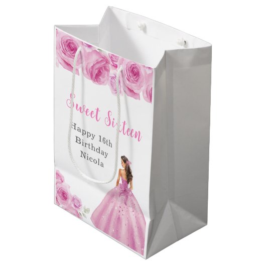 Prinses in een roze jurk Sweet Sixteen Birthday Medium Cadeauzakje (Voorkant Gekanteld)