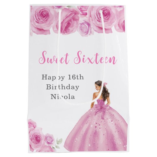 Prinses in een roze jurk Sweet Sixteen Birthday Medium Cadeauzakje (Achterkant)