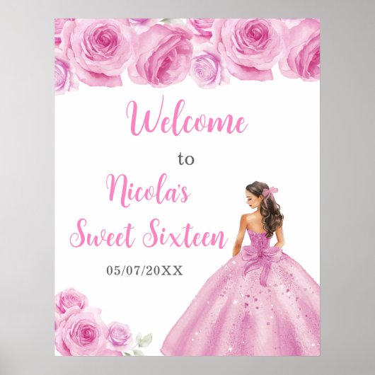 Prinses in een roze jurk Sweet Sixteen Welkom Poster (Voorkant)
