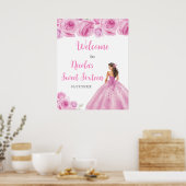 Prinses in een roze jurk Sweet Sixteen Welkom Poster (Keuken)