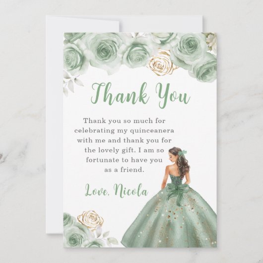 Prinses in een Sage Green Quinceanera Bedankt (Voorkant)