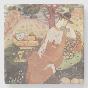 Prinses in een tuin, Safavid Dynasty Stenen Onderzetter