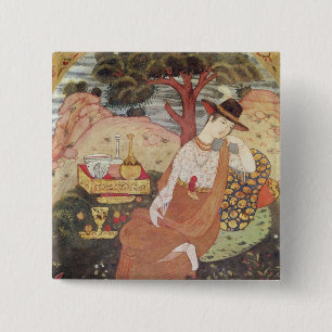 Prinses in een tuin, Safavid Dynasty Vierkante Button 5,1 Cm