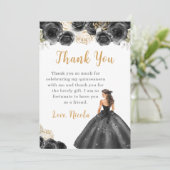 Prinses in een zwarte jurk Quinceanera Bedankt (Staand voorkant)
