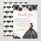 Prinses in een zwarte jurk Sweet Sixteen Dank u Bedankkaart (Voorkant / Achterkant)