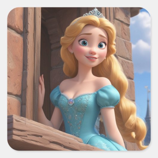 Prinses in het kasteel vierkante sticker (Voorkant)