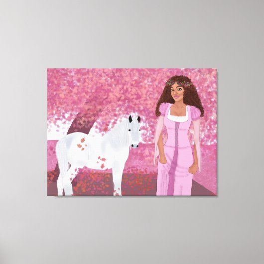 Prinses in het roze bos | sprookje | grillig canvas afdruk (Voorkant)