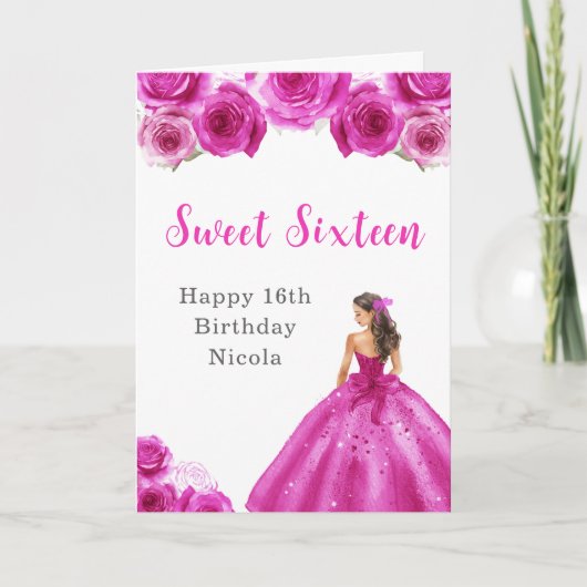 Prinses in hete roze jurk Sweet Sixteen Birthday Kaart (Voorkant)